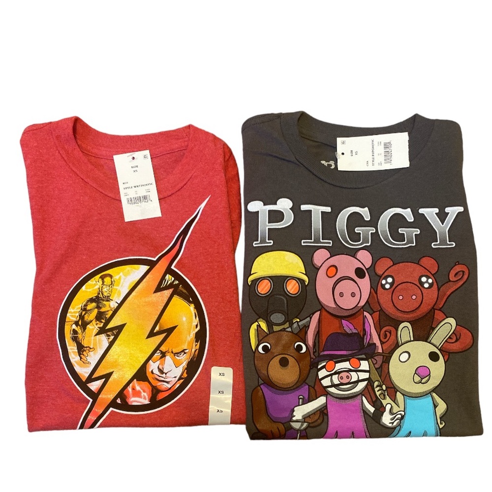 Marvel Flash and Roblox Piggy boys T-shirts set of 2 NWT